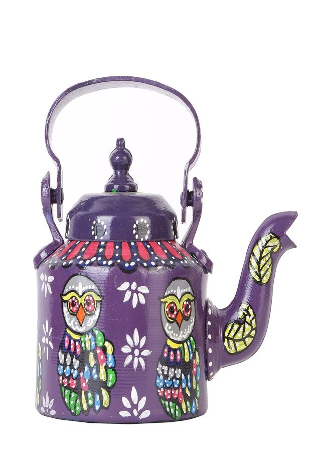 Indha Hand-Painted Aluminium Decorative Kettle | Owl Art Design | Violet Theme | Multicolor Ethnic Home Décor | Handmade Table Showpiece | Gift Item | 1 Litre - Image 3